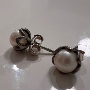 Pandora Silver and White Pearl Earrings